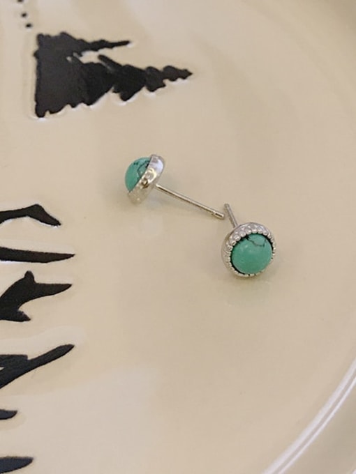 Boomer Cat 925 Sterling Silver Turquoise Round Vintage Stud Earring 0