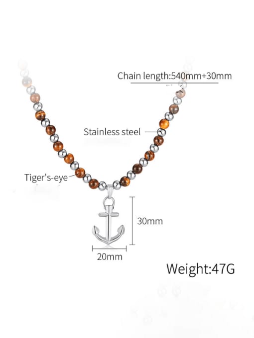 Open Sky Stainless steel Tiger Eye Anchor Vintage Bead Chain Necklace 3