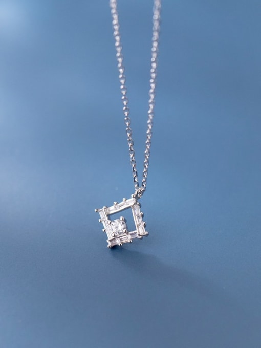 Rosh 925 Sterling Silver Cubic Zirconia Square Minimalist Necklace