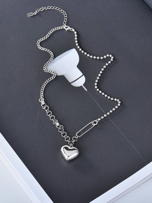 XBOX 925 Sterling Silver  Asymmetric chain Hip Hop Heart Pendant Necklace