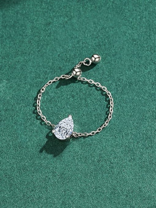 MODN 925 Sterling Silver Cubic Zirconia Water Drop Minimalist Bead Ring