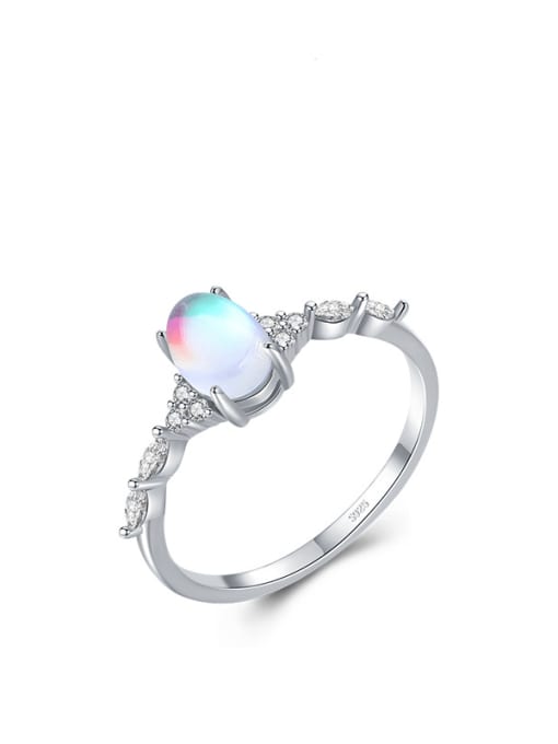 MODN 925 Sterling Silver Opal Geometric Classic Band Ring 0