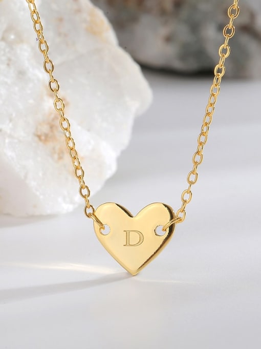 Golden Heart Necklace Letter D Brass Heart Letter Pendant  Minimalist  Necklace