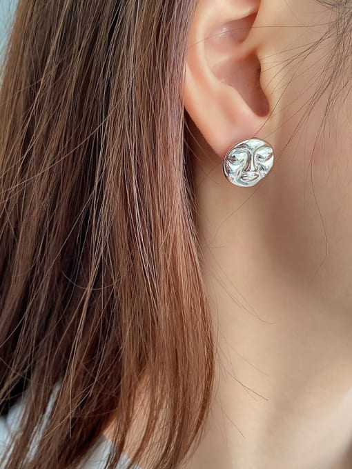 Boomer Cat 925 Sterling Silver Round  Portrait Vintage Stud Earring 3