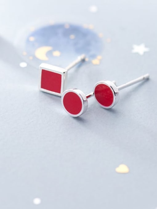 Rosh 925 Sterling Silver Red Enamel Geometric Minimalist Stud Earring 2
