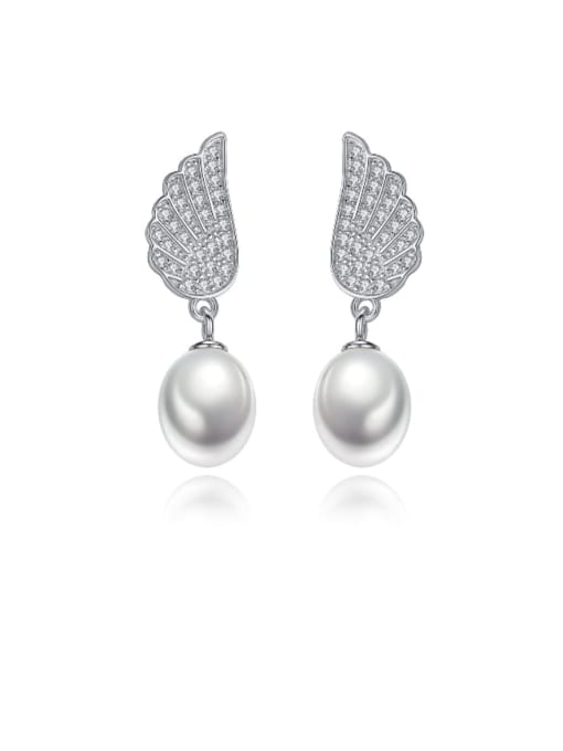 CCUI 925 Sterling Silver Freshwater Pearl  Wing Trend Drop Earring 0