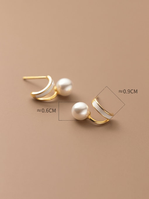 Rosh 925 Sterling Silver Imitation Pearl Enamel Geometric Minimalist Stud Earring 3