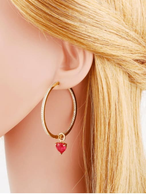 CC Brass Cubic Zirconia Heart Vintage Huggie Earring 1