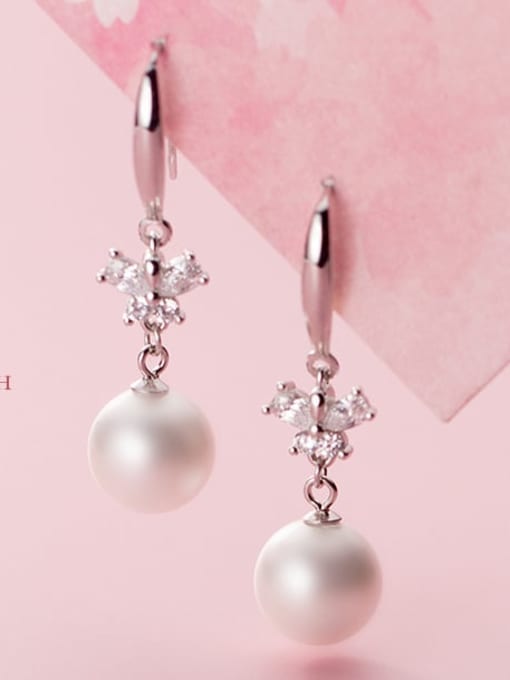 Rosh 925 Sterling Silver Imitation Pearl Ball Minimalist Drop Earring 0