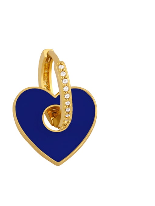 blue Brass Enamel Heart Minimalist Drop Earring