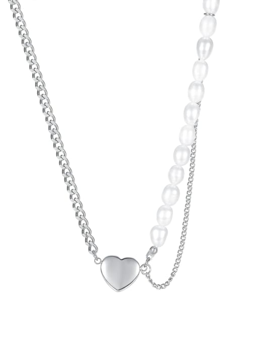 2084 Steel Titanium Steel Imitation Pearl Heart Minimalist Multi Strand Necklace
