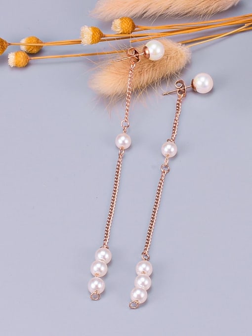 A TEEM Titanium Imitation Pearl Tassel Minimalist Threader Earring 2