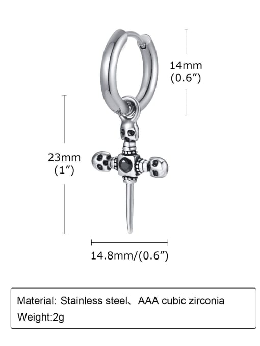 ED 684 ( Single-Only One) Stainless steel Cross Hip Hop Single Earring( Single-Only One)