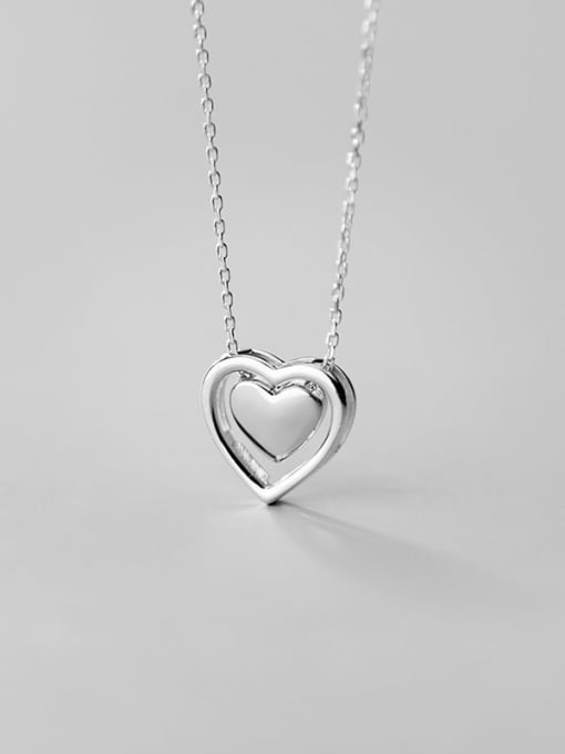 Rosh 925 Sterling Silver Minimalist  Double Layer Heart   Pendant  Necklace 3