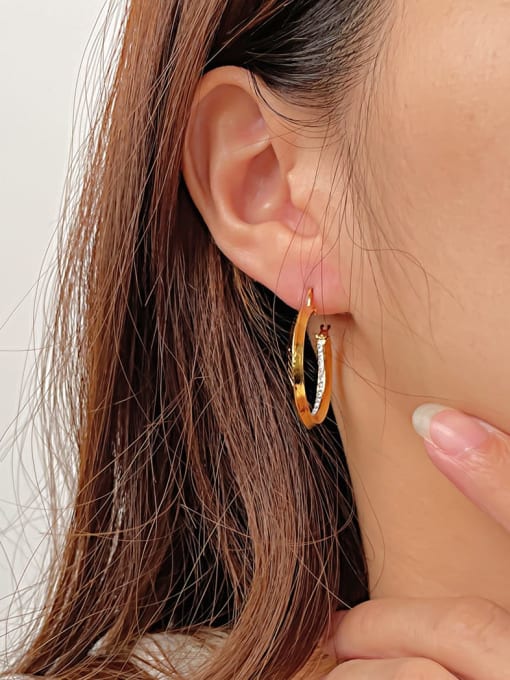 Open Sky Titanium Steel Cubic Zirconia Geometric Minimalist Huggie Earring 2