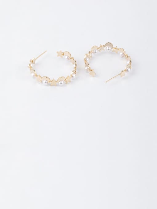 Girlhood Brass Imitation Pearl White Flower Minimalist Stud Earring 0