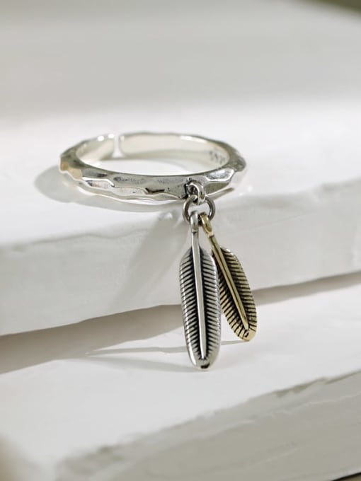 DAKA 925 Sterling Silver Feather Vintage Band Ring 2