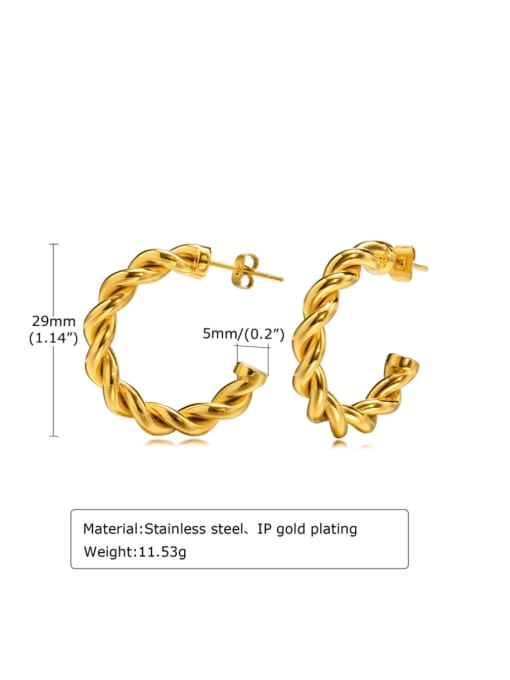 Gold (431) Titanium Steel Geometric Minimalist Twist C Shape Hoop Earring