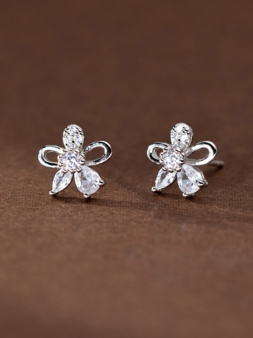 Rosh 925 Sterling Silver Cubic Zirconia Flower Dainty Stud Earring 0