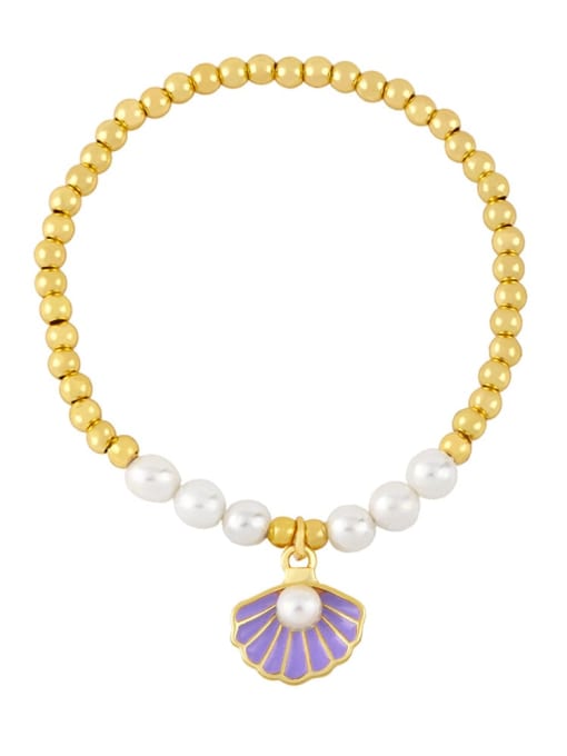 purple Brass Imitation Pearl Enamel Irregular Ethnic Beaded Bracelet
