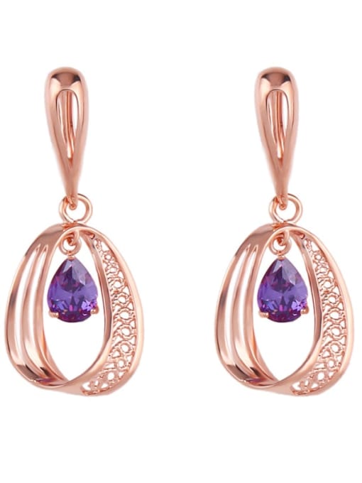 purple Brass Cubic Zirconia Geometric Vintage Drop Earring