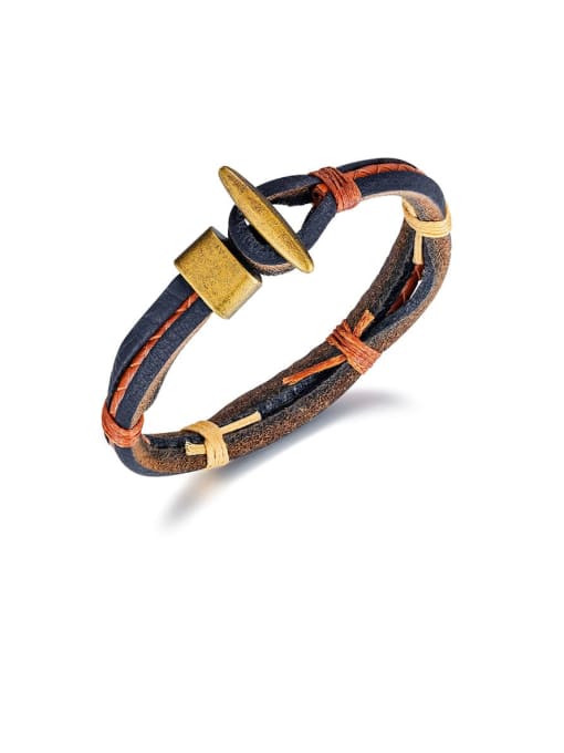 1396 Brown Alloy Leather Geometric Vintage Woven Bracelet