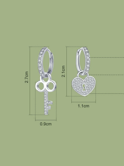 Jare 925 Sterling Silver Cubic Zirconia Asymmetrical Key Heart Dainty Huggie Earring 2