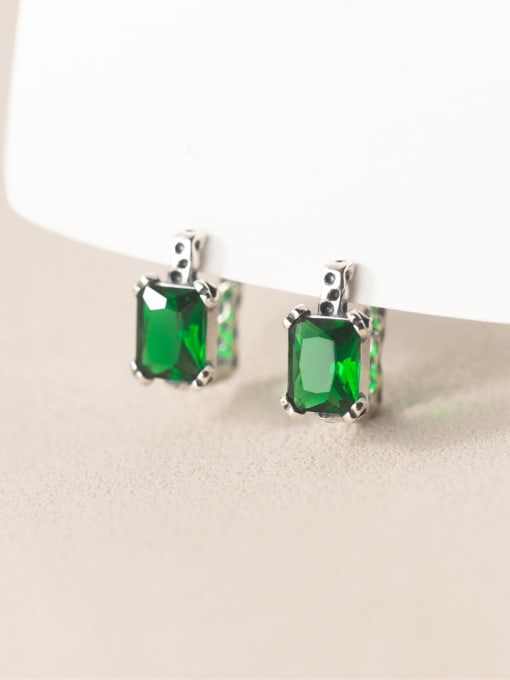 Emerald 925 Sterling Silver Cubic Zirconia Geometric Vintage Stud Earring