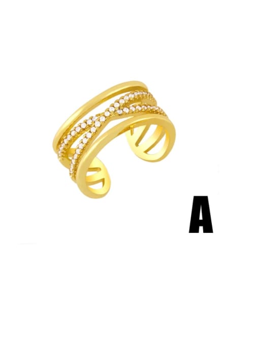 CC Brass Cubic Zirconia Letter Vintage Band Ring 2