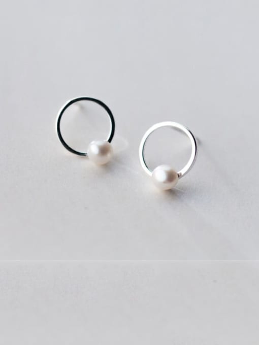 Rosh 925 Sterling Silver Imitation Pearl  Geometric Minimalist Stud Earring 0