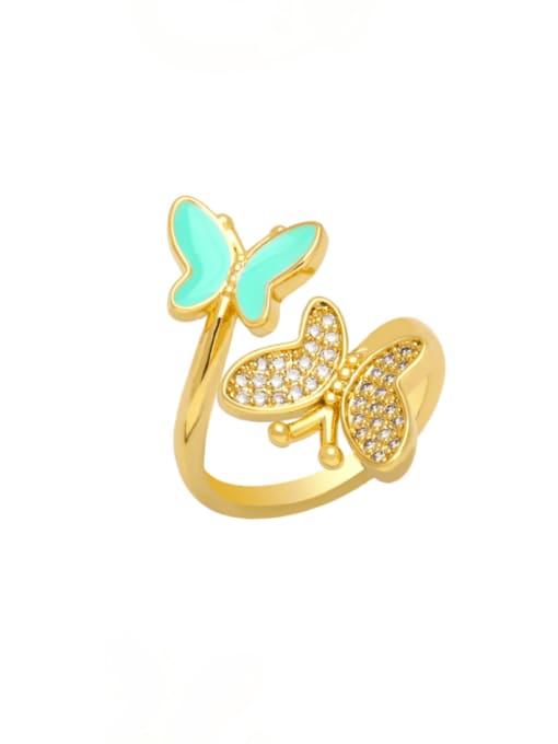green Brass Cubic Zirconia Butterfly Vintage Band Ring
