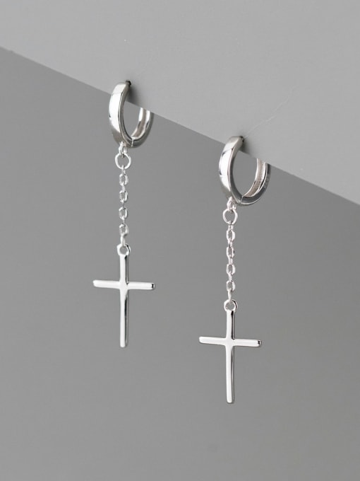 Rosh 925 Sterling Silver Cross Tassel Minimalist Threader Earring 1