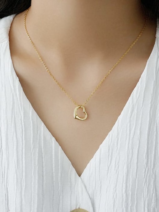 DAKA S925 Sterling Silver Fashion minimalist Heart Necklace 2