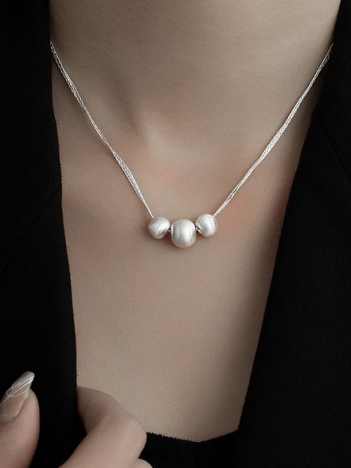 BeiFei Minimalism Silver 925 Sterling Silver Bead Round Minimalist Multi Strand Necklace 1