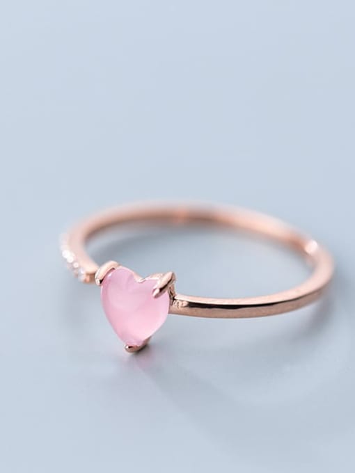 Rosh 925 Sterling Silver Crystal Pink Heart Minimalist Band Ring 3