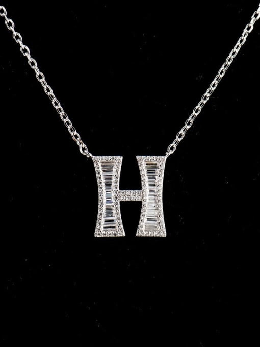 H 925 Sterling Silver Cubic Zirconia Letter Dainty Necklace