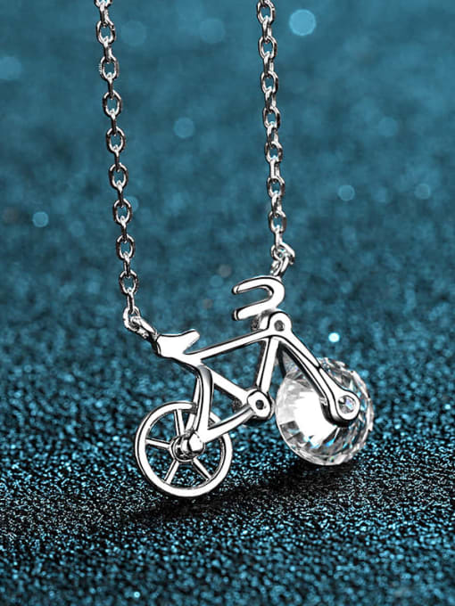 MOISS Sterling Silver Moissanite Irregular  Bike Dainty Pendant Necklace 3