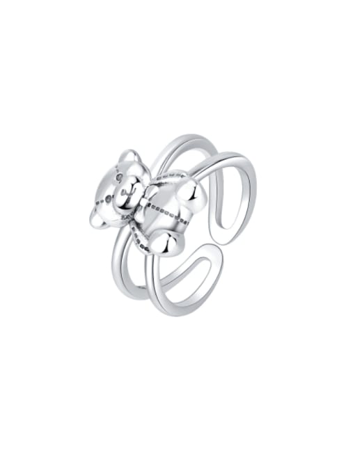KDP-Silver 925 Sterling Silver Bear Cute Stackable Ring 0
