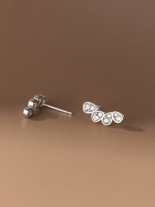 Rosh 925 Sterling Silver Cubic Zirconia Water Drop Minimalist Stud Earring 0