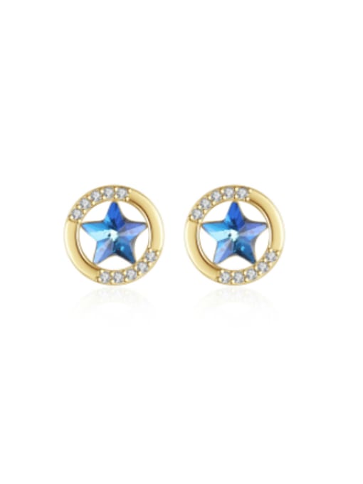 SE21010704 925 Sterling Silver Cubic Zirconia Pentagram Minimalist Stud Earring