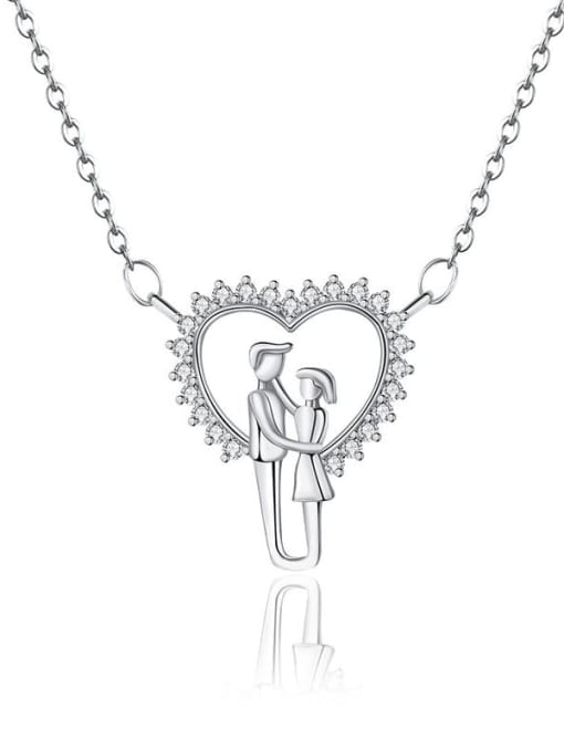 JYXZ 141 (Platinum) 925 Sterling Silver Cubic Zirconia Heart Dainty Necklace