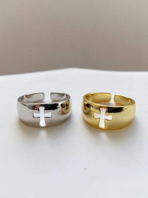 Boomer Cat 925 Sterling Silver Hollow Cross Minimalist Band Ring 0