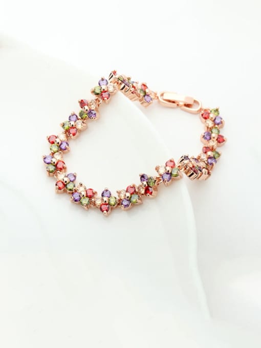 BLING SU Copper Cubic Zirconia Multi Color Flower Luxury Bracelet 0