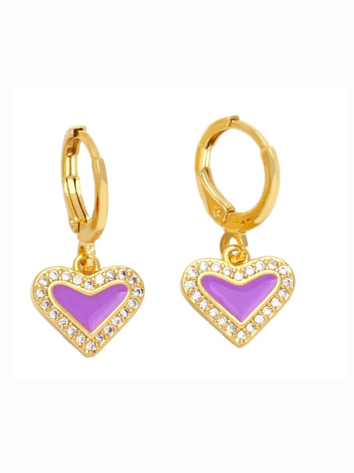 purple Brass Enamel Heart Minimalist Huggie Earring