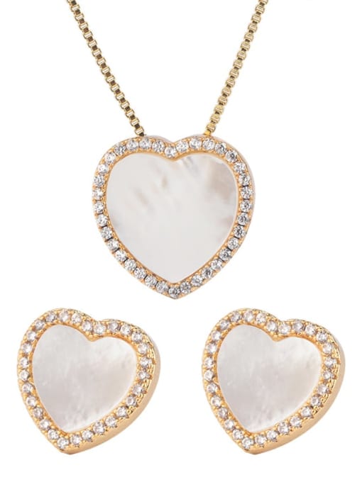 18K Gold Copper Minimalist Heart  Shell Earring and Necklace Set