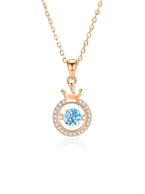 FDTD 041  Rose Gold+blue  Zircon 925 Sterling Silver Moissanite Crown Dainty Necklace