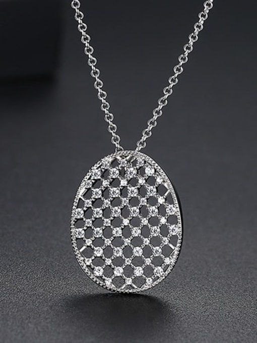 platinum Copper Cubic Zirconia Dainty  Hollow  Oval pendant  Necklace