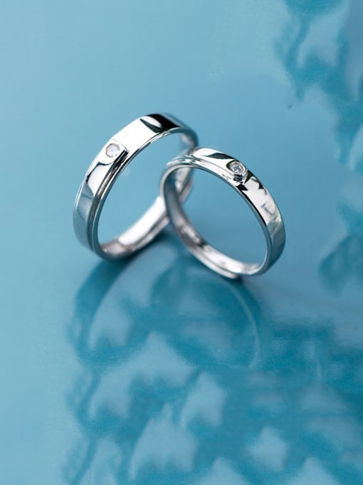 Rosh 925 Sterling Silver Rhinestone Minimalist  Round Free Size Couple Ring 1