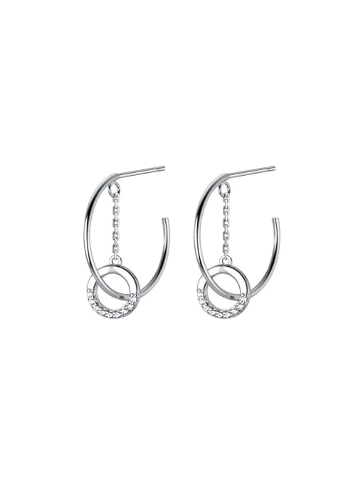 Rosh 925 Sterling Silver Cubic Zirconia Geometric Minimalist Hoop Earring 0