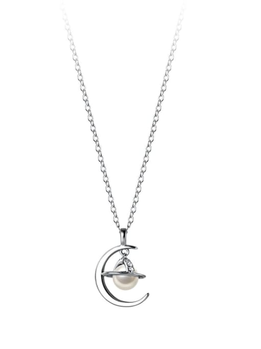 Rosh 925 Sterling Silver Imitation Pearl Moon Minimalist Necklace 4